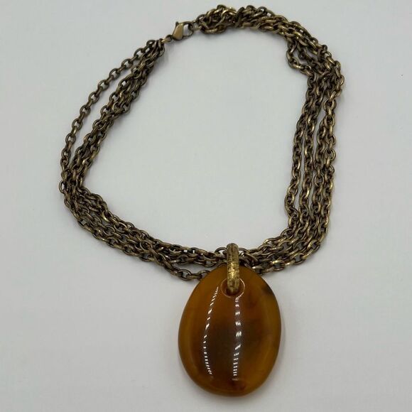 LC Lauren Conrad Antique Gold Multi-chain Necklace with Large Pendant - Picture 1 of 9